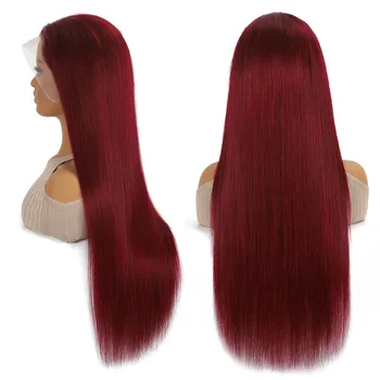Бордовые прямые 13x4 кружева фронтальная человеческих волос парики фронта шнурка человеческих волос парики для женщин бразильские 99J кружевные передние человеческие волосы парик