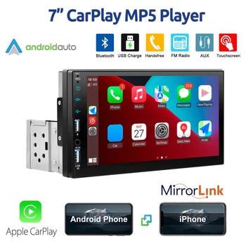 7 “Автомобильный Радиоприемник 1 Din Carplay Android Автоматический Мультимедийный Плеер HD Сенсорный Экран FM AUX Вход Bluetooth MirrorLink Универсальное Авторадио