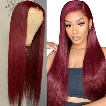 Бордово-красные синтетические парики для женщин Парик из длинных прямых волос Натуральный для косплея вечеринки Термостойкие кружевные парики 99J Цветные волосы