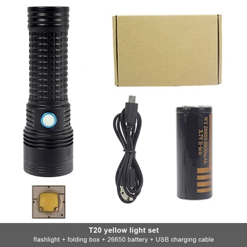 Фонарик для видеосъемки, Многофункциональная лампа, Аварийный USB-перезаряжаемый дальнобойный прожектор, Охота T6 Желтый свет