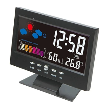 Настольные часы с цветным экраном температуры и влажности, беспроводные прогнозы погоды, звук будильника с жидкокристаллической подсветкой