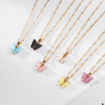 Корейское милое ожерелье с бабочкой для женщин Золотого цвета, ожерелье с подвеской на длинной цепочке, модные очаровательные ювелирные изделия, подарки