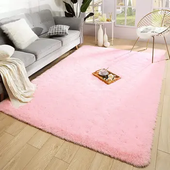 Мягкие современные розовые ковры, Лохматые Пушистые Плюшевые ковры для гостиной, Коврики для детской, кровати, Коврики для ног, Детские Игровые коврики