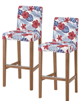 Красные цветочные листья тропических растений, чехлы для барных стульев с короткой спинкой, эластичный чехол для барного стула, чехлы для стульев без подлокотников, чехлы для офисных сидений