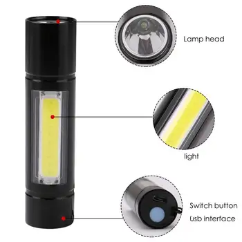 Веревка для фонарика XPE COB Легкая микролампа С перезаряжаемым интерфейсом USB Многофункциональное наружное освещение Для пеших прогулок