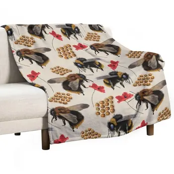 Новое одеяло с пчелами, сотами и цветами, фланелевое одеяло, одеяло для дивана