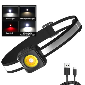 налобный фонарь cob с красным светом Ночная рыбалка Съемный USB-перезаряжаемый фонарик Mini Type-C Светодиодный налобный фонарь для кемпинга на открытом воздухе