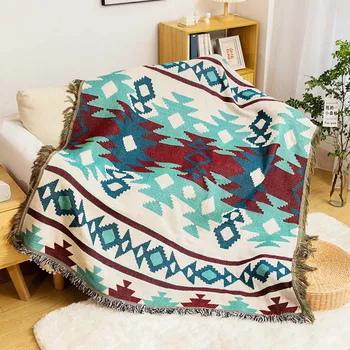 Богемное клетчатое хлопчатобумажное одеяло для украшения дивана-кровати, одеяла для кемпинга, одеяло для пикника, покрывало для дивана, покрывало для кровати, декор