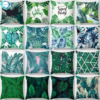 Декоративные подушки с рисунком тропических зеленых растений, наволочка, чехол для подушки из полиэстера, чехол для украшения дивана, 40506