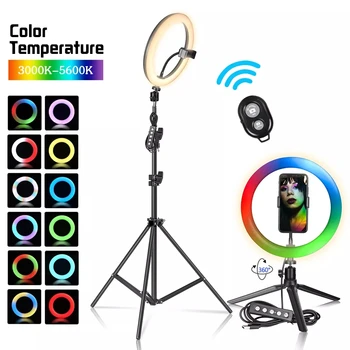 10 Дюймов RGB Selfie Ring Light 15 Цветов Режимы Вспышки Затемняемая USB Кольцевая Лампа Фотостудия Для Макияжа Телефона Youtobu Live Makeup