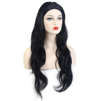 VDFD Длинная черная волнистая повязка на голову, синтетический парик для чернокожих женщин, натуральные волосы, обертки для тела, парик для ежедневного использования