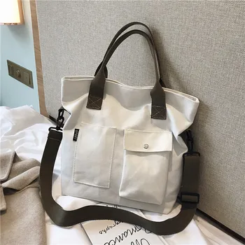 Модные холщовые сумки для женщин, сумки через плечо, Однотонные сумки большой емкости, сумки для покупок, повседневная женская сумка через плечо