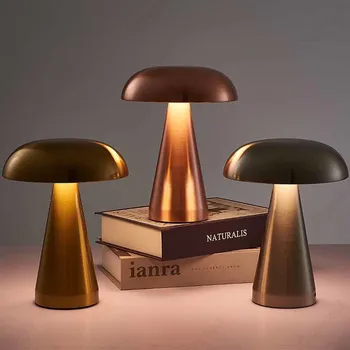 Настольная лампа из скандинавского металла, светодиодный перезаряжаемый грибовидный ночник, 3-цветной сенсорный выключатель, Прикроватный светильник, бар, отель, Декоративный светильник