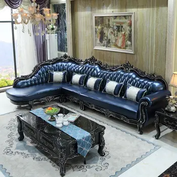 Изготовленная на заказ мебель Резьба по дереву Кожа Роскошный гостиничный дом Королевский Дизайн Дивана Антикварный диван