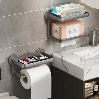 Пластиковый держатель для бумажных полотенец для ванной комнаты Без перфорации, держатель для рулона, Подставка для мобильного телефона, настенная коробка для салфеток, Туалетные принадлежности