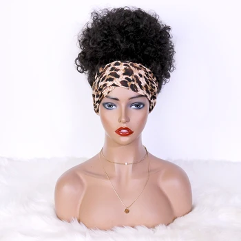 Натуральный черный Афро Кудрявый Пышный парик с высоким конским хвостом, Дешевый синтетический рыжий парик с повязкой на голову, женские парики без шнурка, парик 180%
