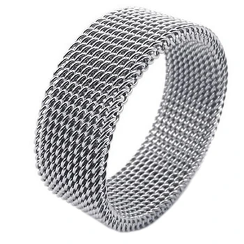 Ювелирное мужское кольцо, женское кольцо, нержавеющая сталь, кольцо с гибкой сетчатой лентой, серебро - . 62 (19.7 мм)