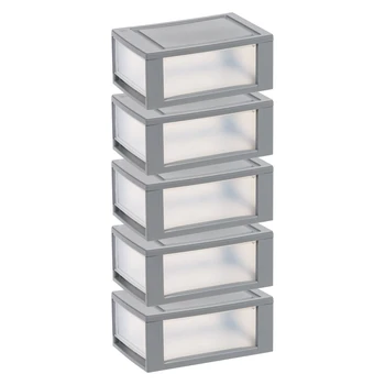 Пластиковый выдвижной ящик для хранения на 6 литров, серый, набор из 5 штук