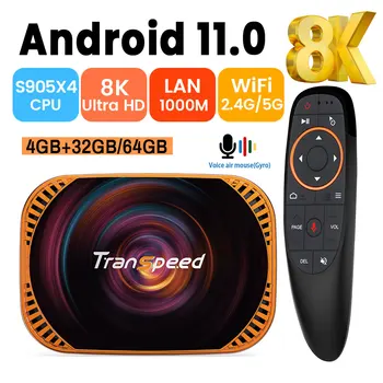 Transpeed Android 11 Amlogic S905X4 TV Box Двойной wifi 32G 64GB BT4.0 4K 8K 3D 1000M Быстрый тв-ресивер Медиаплеер телеприставка