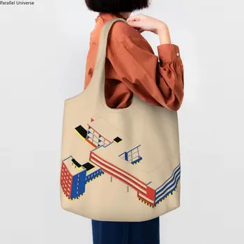Bauhaus Color Block Геометрическая линия, современная продуктовая сумка-тоут, сумки для покупок, женская холщовая сумка для покупок, сумки через плечо, сумки большой емкости