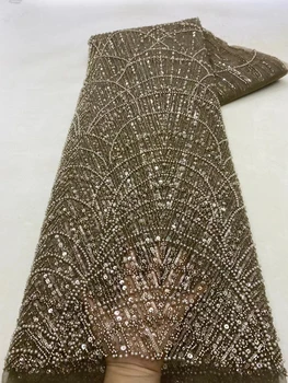 Кружевная ткань с бисером, роскошные хрустальные бусины ручной работы для свадебного платья, высококачественная сетка из нигерийского тюля, черный материал для поделок с блестками