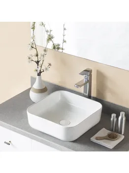DeerValleyBath DV-1V021 Фарфоровая квадратная раковина для ванной комнаты с одним тазом, раковины с верхним креплением белого цвета