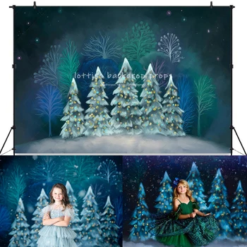 Рождество на фоне Северного сияния, Портретная фотосъемка для детей и взрослых для фотостудии, Детский Рождественский фон в заснеженном лесу