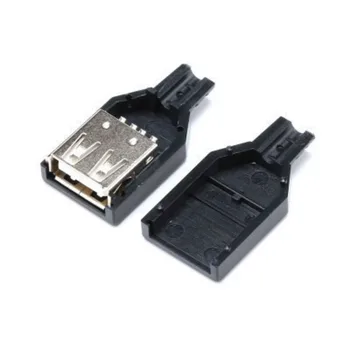 4-контактный разъем USB 2.0 типа A для розетки, черная пластиковая крышка, тип припоя, соединительный кабель H10