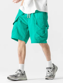 Летние Новые винтажные армейские шорты-карго с завязками Оверсайз, мужские Свободные ретро-брюки с несколькими карманами, Короткие брюки для мужчин