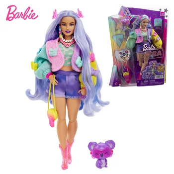 Дополнительная кукла Барби с домашним животным Коала, волнистыми лавандовыми волосами, свитером с бабочкой, одеждой и аксессуарами, игрушками для девочек, праздничным подарком Hkp95