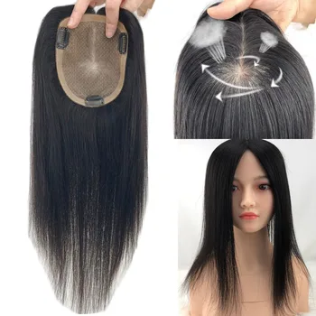 Топпер из человеческих волос Virgin European Remy для женщин, связанный вручную парик на шелковой основе, дышащий шелковый топ-топпер, скрывающий лысые белые волосы