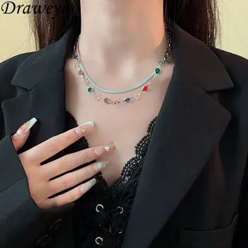 Двухслойное ожерелье Draweye для женщин с металлическими звездами, Корейская мода, красочные ювелирные изделия, Летние нерегулярные вставки, новые ожерелья для женщин