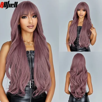 Длинные Свободные волнистые синтетические парики Фиолетовый Красочный косплей Парик из натуральных волос с челкой для чернокожих женщин для вечеринок на каждый день Термостойкий