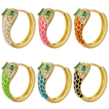 ZHUKOU Серьги-кольца в виде змеи, креативные женские серьги с эмалью и кубическим цирконием, маленькие серьги-кольца в виде змеи, ювелирные изделия оптом, VE672