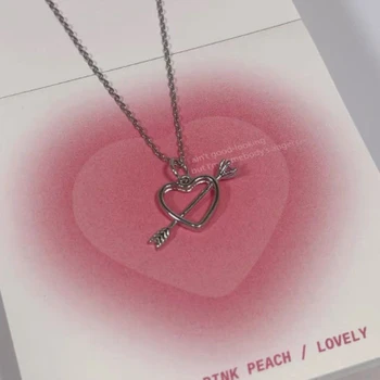 Милая цепочка на шею, прекрасное розовое ожерелье с пирсингом в виде сердца с одной стрелой, Забавное ожерелье с розовым сердцем Cupid Love, любимое молодыми девушками