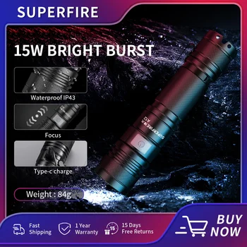 SUPERFIRE мощный светодиодный фонарик 15 Вт с зарядкой через usb-c A12 портативный фонарик 950LM для кемпинга, Рыбалки, Фонаря, Перезаряжаемой лампы