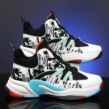 Новые мужские баскетбольные кроссовки с высоким берцем, противоскользящая дышащая детская спортивная обувь для уличного баскетбола