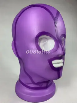 Модная маска из латексной резины, Маскарадный капюшон, косплей-вечеринка, фиолетовый