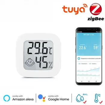 Умный датчик температуры и влажности Tuya Zigbee ЖК-дисплей Smart Home Датчики температуры Работает с Alexa Google Home Smart Life