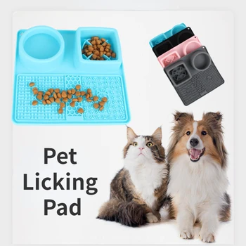 Квадратный коврик для вылизывания домашних животных с присоской, коврик для вылизывания собак, миска для воды, миска для медленного кормления, силиконовая поверхность для вылизывания собак, складная миска