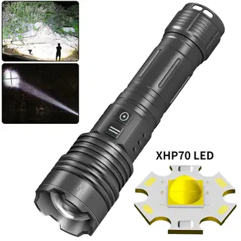 XHP70 LED Мощный фонарик с двойным переключателем Телескопический зум 1500 Люмен IPX4 Водонепроницаемый Ручной фонарь из алюминиевого сплава
