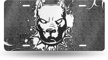 Украшение стены Номерной знак Cool Pitbull Dog Head Индивидуальная автомобильная бирка США, Алюминиевый номерной знак размером 6X12 дюймов, Передний номерной знак