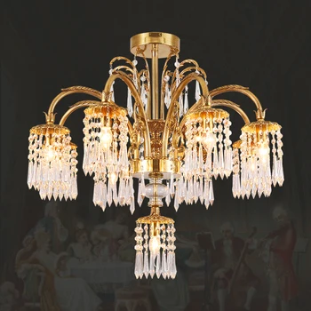 Европейский золотой Медный Светодиодный подвесной светильник Вилла Отель Гостиная Столовая Французская роскошная Хрустальная латунная люстра