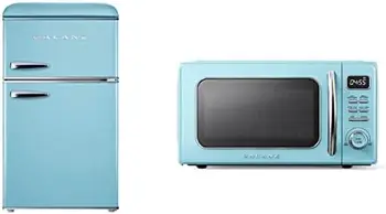 Компактный холодильник в стиле ретро, Мини-холодильник с Двойными дверцами, 3,1 Кубических фута, Синий и GLCMKZ11BER10 Микроволновая печь с Ретро-столешницей wit Hom