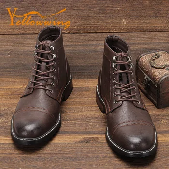 Размеры 39-48; Мужские кожаные ботильоны; Брендовые мужские ботинки высокого качества в стиле ретро #AL6633