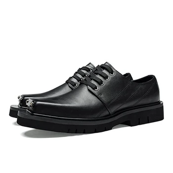 Размер 38 ~ 44, Мужская повседневная обувь с квадратным носком, натуральная кожа, мужская обувь для вечеринок в британском стиле, высококачественная модная обувь на шнуровке