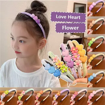 Обруч для волос с цветочными зубьями для детей Cute Love Hear, Цветочная Заколка для волос для девочек