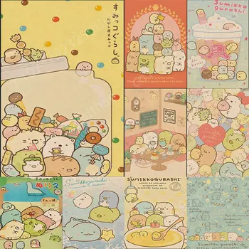 Кавайный мультяшный розовый художественный плакат Сумикко Гураши из крафт-бумаги, принты и плакаты для домашнего декора
