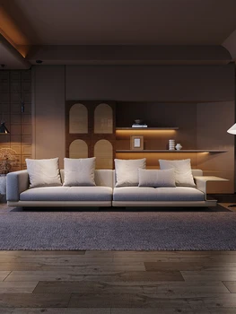 Итальянский диван из легкой роскошной хлопчатобумажной и льняной ткани, простой и современный, с рядом диванов для четырех человек в гостиной