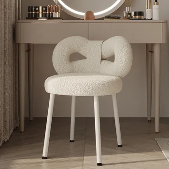 Туалетный столик, стул для макияжа, современный простой стул для спальни с бантом из шерсти ягненка, прекрасный туалетный стул на металлических ножках